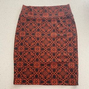LuLaRoe Cassie Pencil Skirt in Orange/Blue